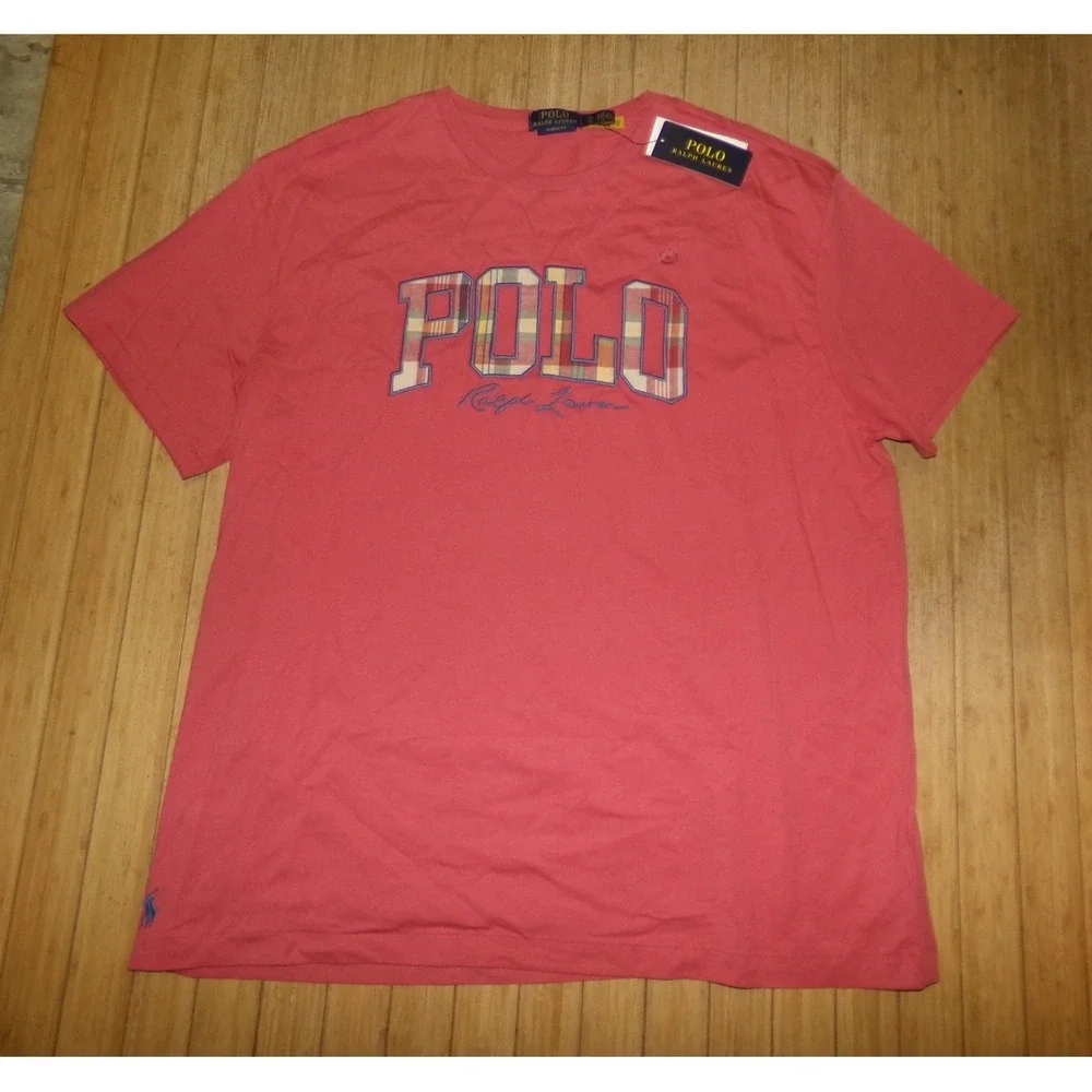 Polo Ralph Lauren Mens XL Pink Plaid Logo Applique Short Sleeve T-Shirt NWT